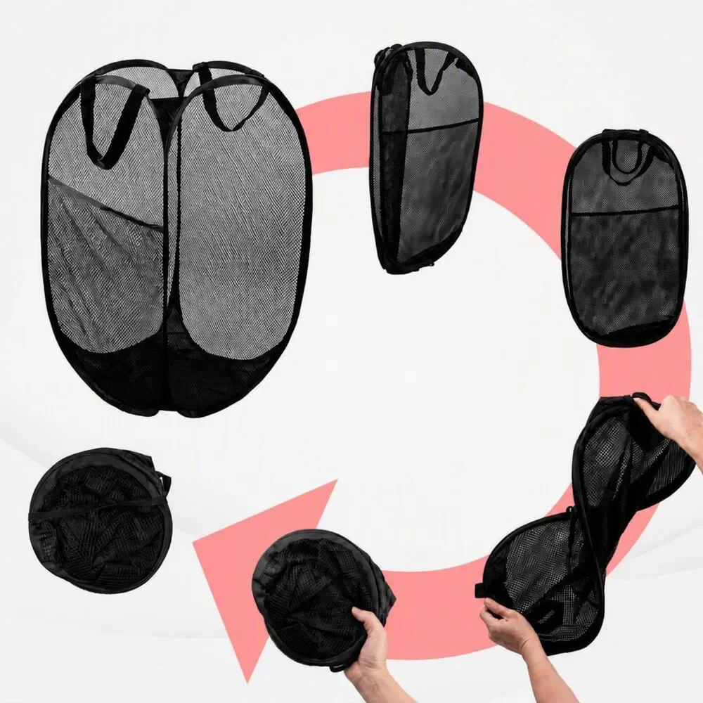 DUCOO Pop Up Mesh 70L Collapsible Laundry Hamper Basket Side Pocket Handles